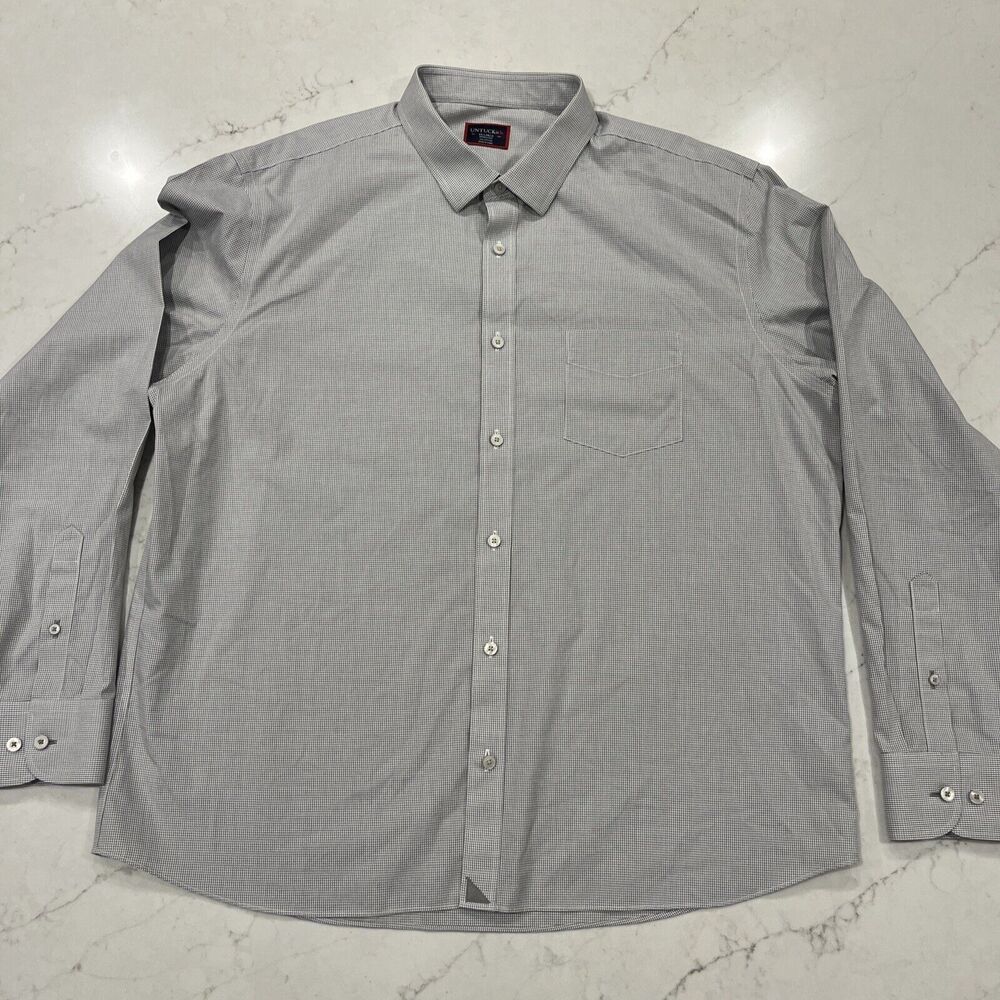 UNTUCKit Mens 2XL XXL Shirt Long Sleeve Button Up Whte Gray Wrinkle Free Checked
